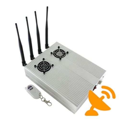 4 Antenna Cell Phone Jammer - Adjustable Remote Control Cooling Fan - Click Image to Close